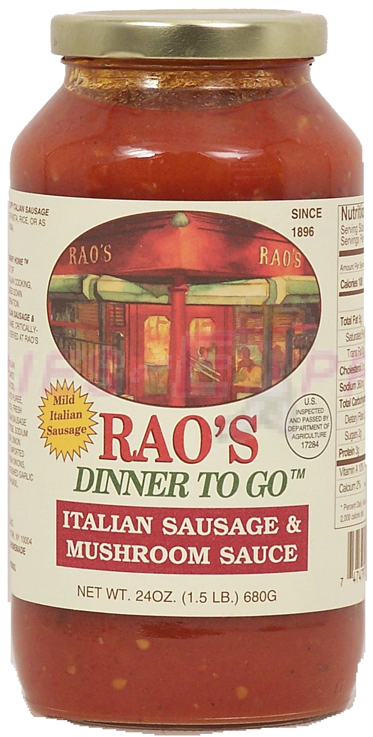 Rao's Dinner To Go italian sausage & mushroom pasta sauce Full-Size Picture